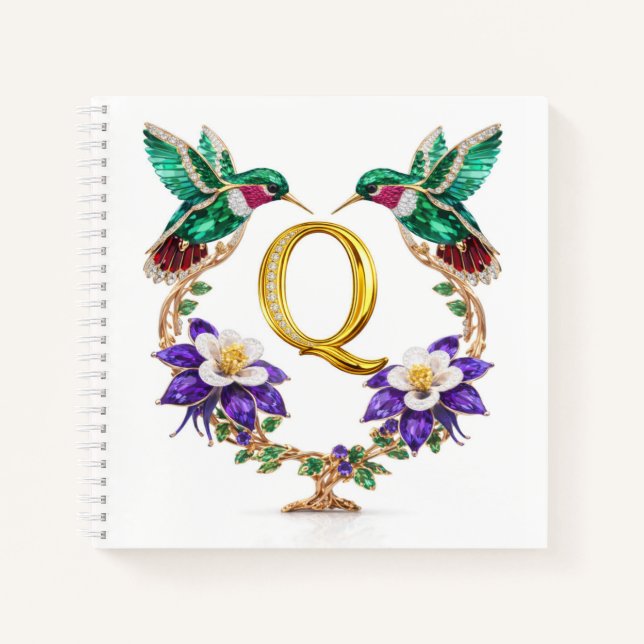 Elegant Monogram Q Wedding Jewel Hummingbird Gift  Notizbuch (Vorderseite)