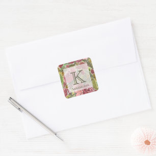 Elegant Monogram Quadratischer Aufkleber