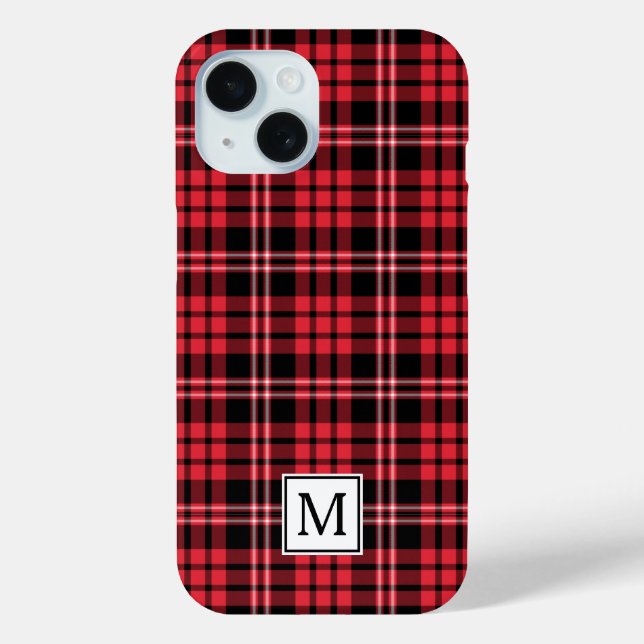 Elegant Monogram Red Kariert Case-Mate iPhone Hülle (Rückseite)