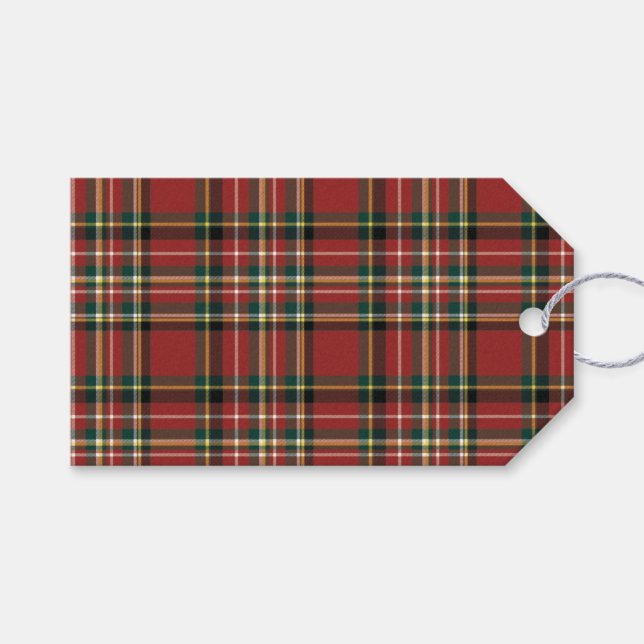 Elegant Monogram Red Plaid Merry Christmas Holiday Geschenkanhänger (Vorderseite (Horizontal))