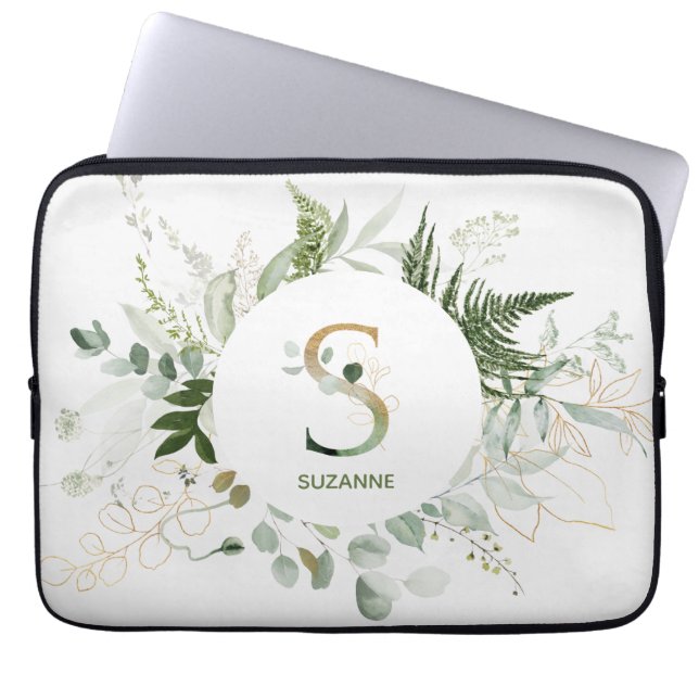 Elegant Monogram S Eucalyptus Wreath Laptopschutzhülle (Vorderseite)