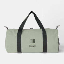Elegant Monogram Sage Green Duffle Bag