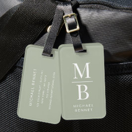 Elegant Monogram Sage Green Gepäckanhänger