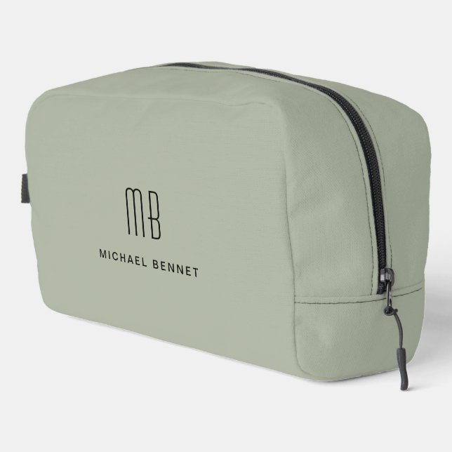 Elegant Monogram Sage Green Waschbeutel (Rechte Ecke)