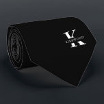 Elegant Monogram | Schwarz-weiß Krawatte<br><div class="desc">Eine elegante Krawatte mit einem fett-weißen Monogramm auf schwarzem Hintergrund. Hinzu kommt der Vor- oder Nachname,  der in allen Hauptstädte angegeben ist.</div>