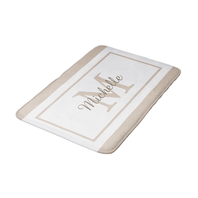 Elegant Monogram Script Name Badematte (Schrägansicht)