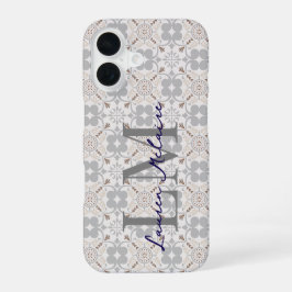 Elegant Monogram Script Name Spanish Tile iPhone 16 Hülle