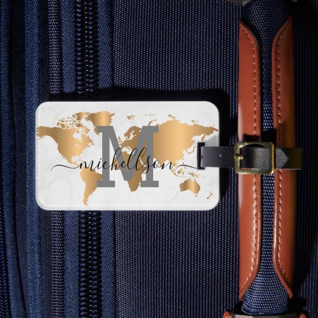 Elegant Monogram Script Name Stilish Lu Gepäckanhänger (Vorderseite Insitu 4)