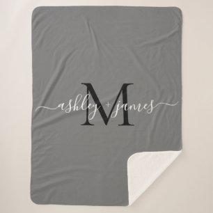 Elegant Monogram Script Names Black Gray Newlywed Sherpadecke
