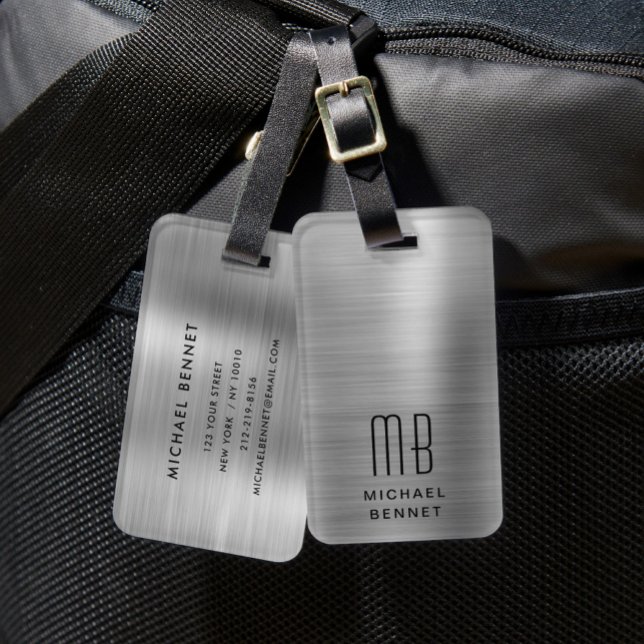 Elegant Monogram Silver Gray Gepäckanhänger (Elegant Monogram Silver Gray Luggage Tag)