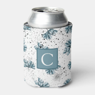 Elegant Monogram Steel Blue Floral Dosenkühler