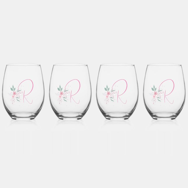 Elegant Monogram Stemless Wine Glasses Weinglas Ohne Stiel (Vorderseite)