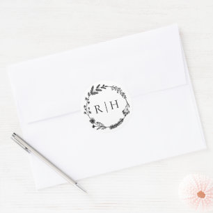 Elegant Monogram   Ursprüngliche Wreath-Hochzeit Runder Aufkleber