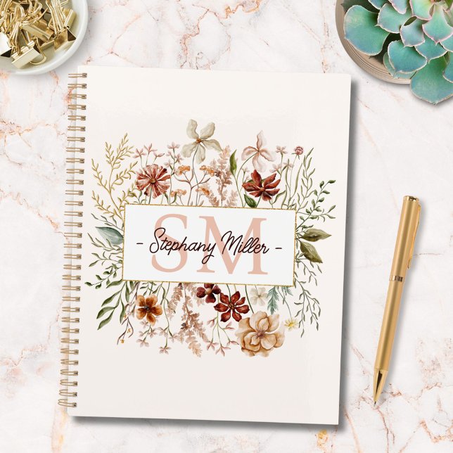 Elegant Monogram Watercolor Fall Wildflower Floral (In situ)