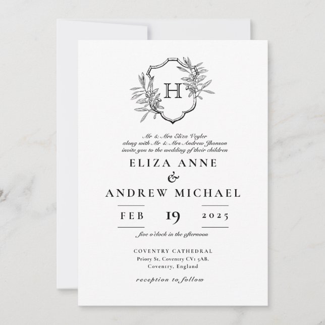 Elegant Monogram Wedding Einladung (Vorderseite)