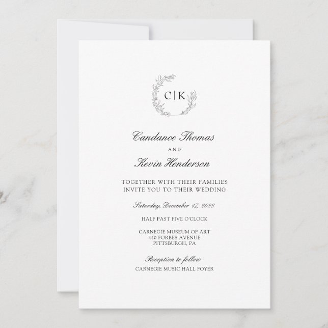 Elegant Monogram Wedding Einladung (Vorderseite)