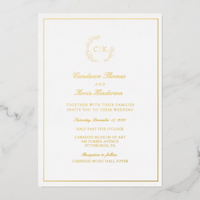 Elegant Monogram Wedding Folieneinladung (Vorderseite)