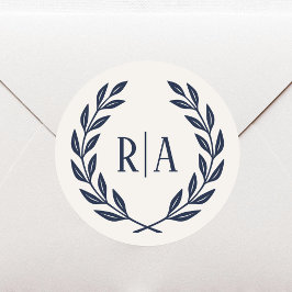 Elegant Monogram Wedding Navy Blue Runder Aufkleber