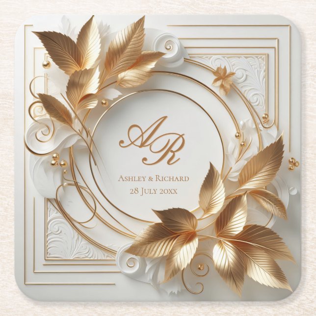 Elegant Monogram Wedding Paper Coaster Rechteckiger Pappuntersetzer (Vorderseite)
