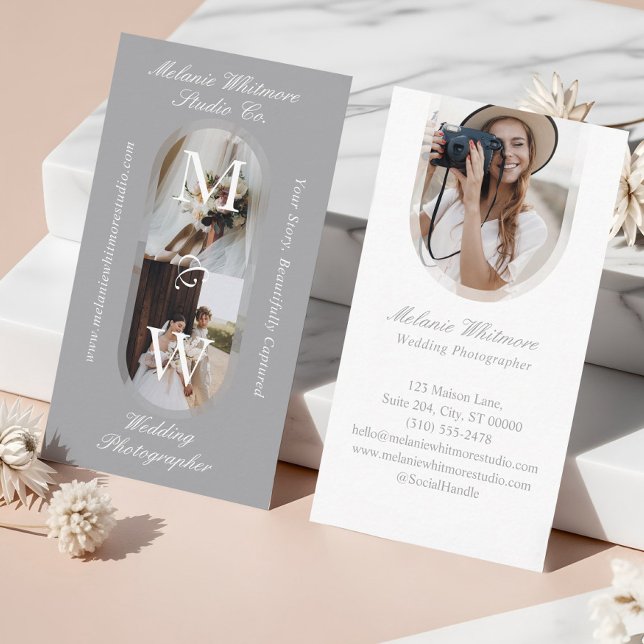 Elegant Monogram Wedding Photographer Arch Photos Visitenkarte (Elegant Monogram Wedding Photographer Arch Photos Business Card)