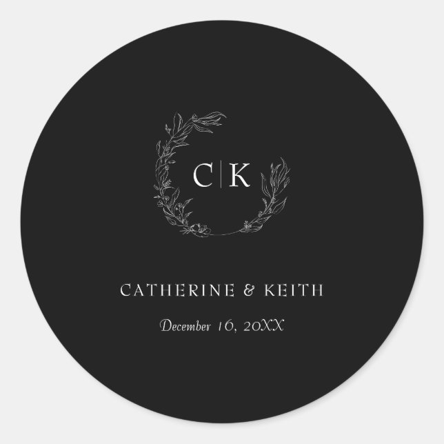 Elegant Monogram Wedding Runder Aufkleber (Vorderseite)