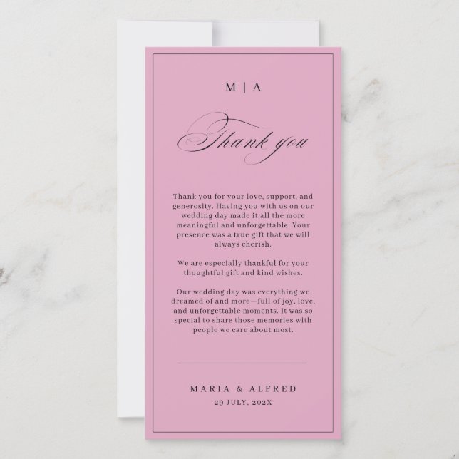 Elegant Monogram Wedding Thank You Card QR Code Dankeskarte (Vorderseite)