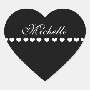 Elegant Monogram White Hearts Black Herz-Aufkleber
