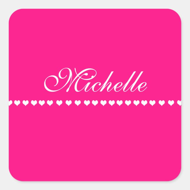 Elegant Monogram White Hearts Pink Quadratischer Aufkleber (Vorderseite)