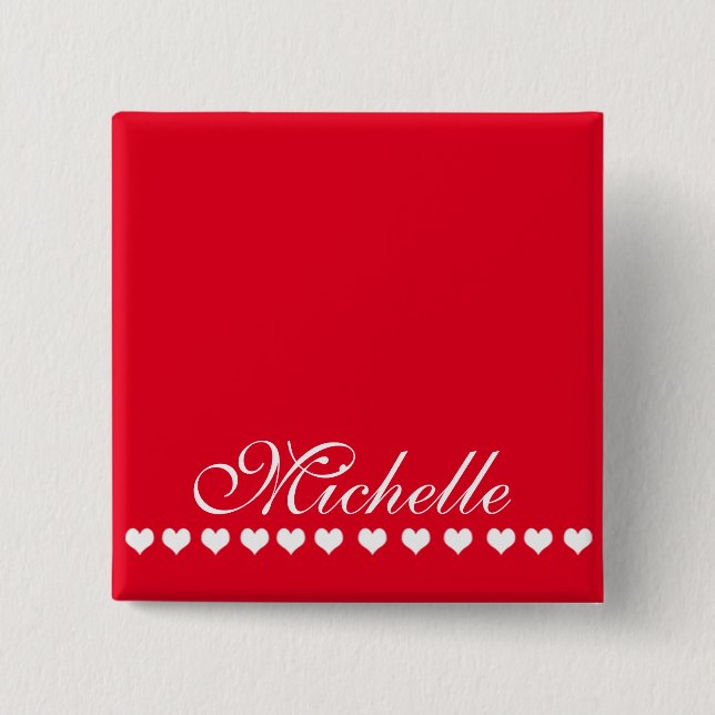 Elegant Monogram White Hearts Red Button (Vorderseite)