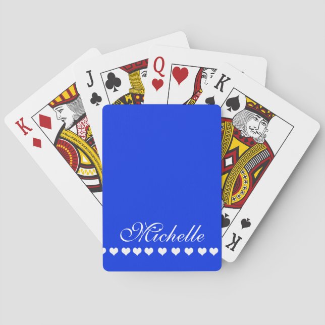 Elegant Monogram White Hearts Royal Blue Spielkarten (Rückseite)
