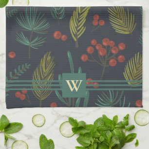 Elegant Monogram Winter Botanical Geschirrtuch