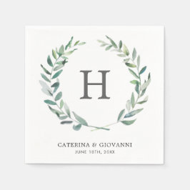 Elegant Monogram Wreath Greenery Rustic Wedding Serviette
