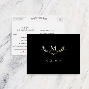 Elegant Monogram Wreath Wedding RSVP Real Folie Einladungspostkarte