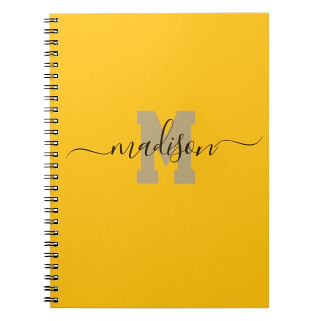 Elegant Monogram Yellow Script Office School Notizblock (Vorderseite)