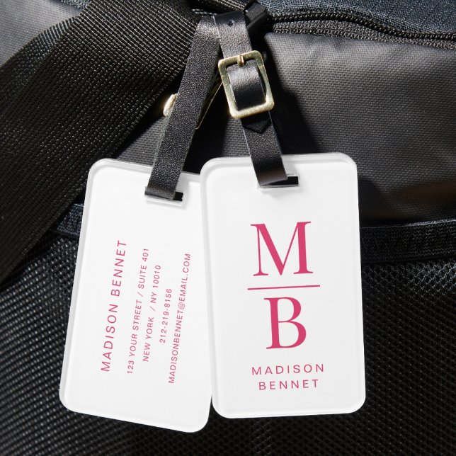 Elegant Monogramed Pink Gepäckanhänger (Elegant Monogramed Pink Luggage Tag)