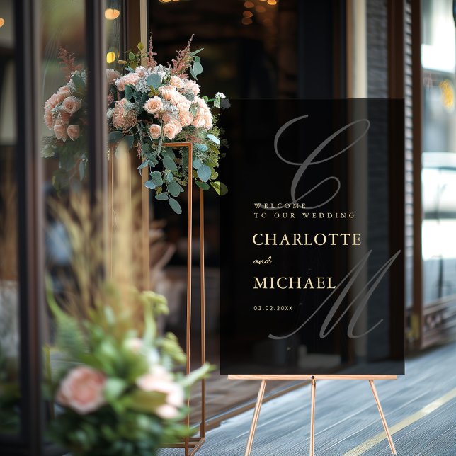 Elegant, Monogramm, grau, transparent, Hochzeit Acrylschild (Von Creator hochgeladen)