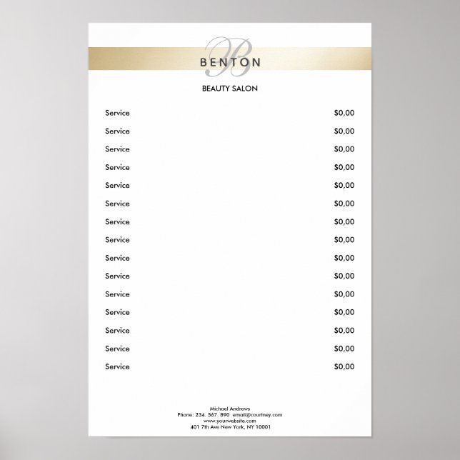 Elegant Monogramm Weißer Streifen Preisliste Poster (Vorne)