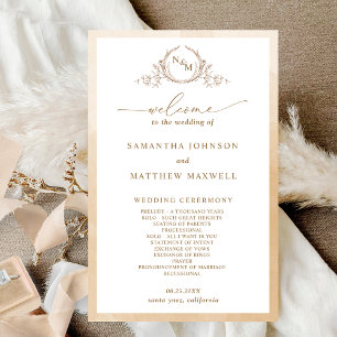 Élégant Monogramme Beige Cream Wedding Programme