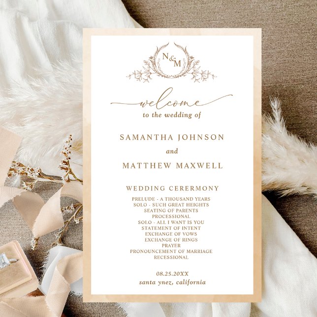Élégant Monogramme Beige Cream Wedding Programme (Créateur téléchargé)