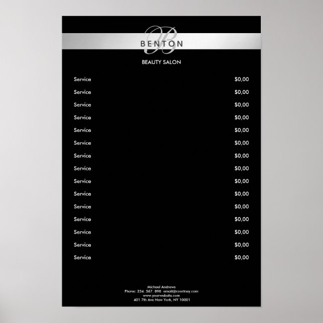 Élégant Monogramme Black Argent Prix Poster (Devant)