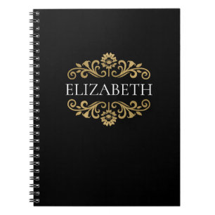 Élégant Monogramme Black Gold Spiral Carnet photo