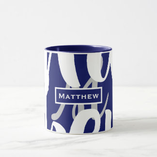 Elégant Monogramme Bleu & Blanc Café Mug