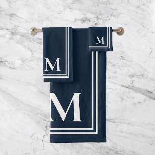 Élégant Monogramme bleu et blanc de la marine