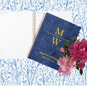 Elégant Monogramme bleu Luxe Texture Or Lettrage
