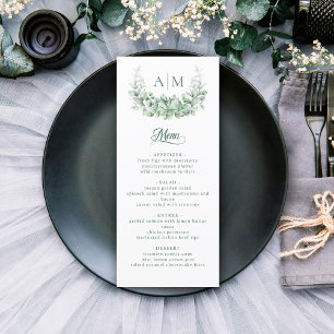 Élégant Monogramme Botanique Wreath Mariage Menu
