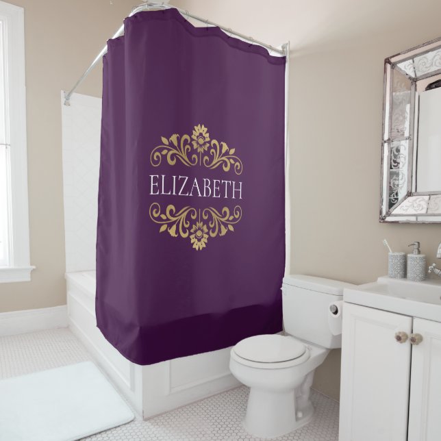 Élégant Monogramme Chaud violet rideau de douche o (En situation)