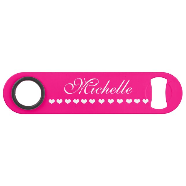 Élégant Monogramme Coeurs blancs rose vif (Devant (Horizontal))