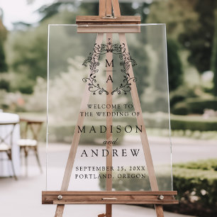 Élégant Monogramme Crête Mariage Bienvenue