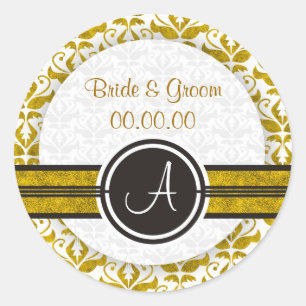 Élégant Monogramme Damask Enregistrer Les Stickers