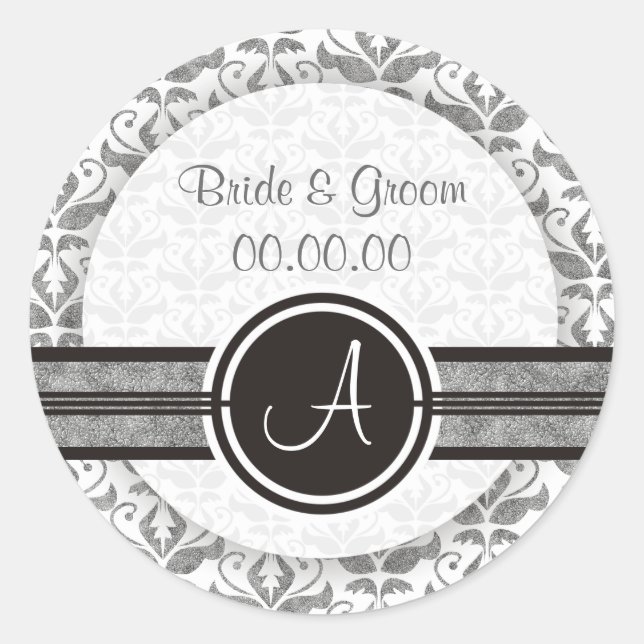 Élégant Monogramme Damask Enregistrer Les Stickers (Devant)